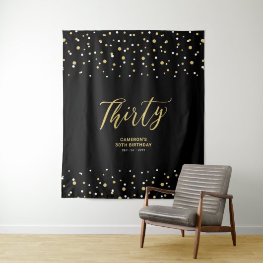 Dertig | 30e verjaardag van Gold en Black Wandkleed (In situ)