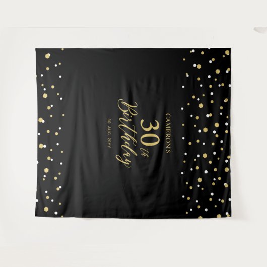 Dertig | 30e verjaardag van Gold en Black Wandkleed (Voorkant (horizontaal))