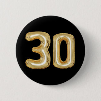 Dertig 30e verjaardagsknop gouden folie ballonnen ronde button 5,7 cm