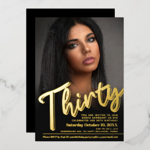Dertig 30th Birthday aangepaste fotoscript goud Folie Uitnodiging