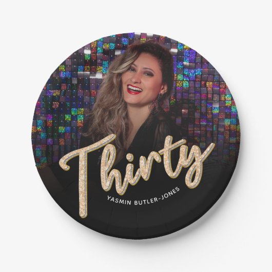 Dertig 30th Birthday aangepaste fotoscript goud Papieren Bordje (Voorkant)