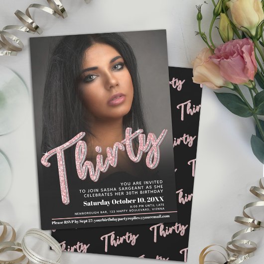 Dertig 30th Birthday fotoscript glitter roze Kaart