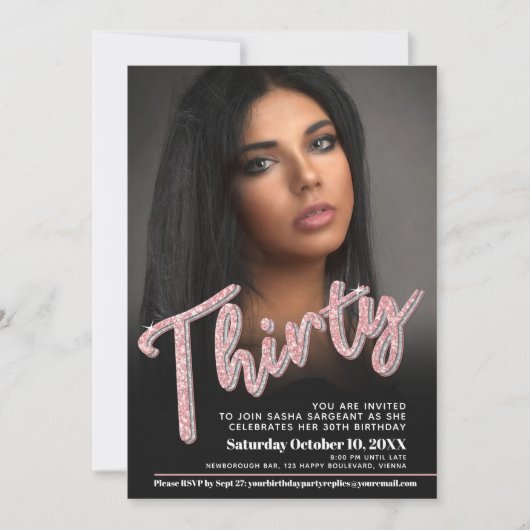 Dertig 30th Birthday fotoscript glitter roze Kaart (Voorkant)