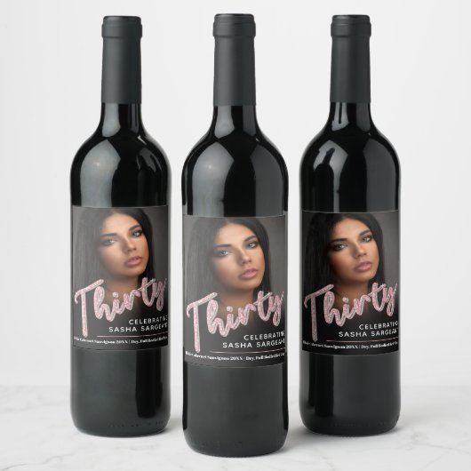 Dertig 30th Birthday fotoscript glitter roze Wijn Etiket (Flessen)