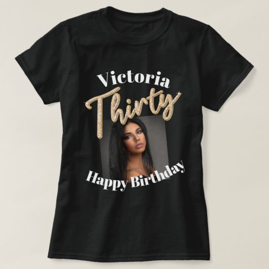 Dertig 30th Birthday fotoscript golden Silver T-shirt (Design voorkant)