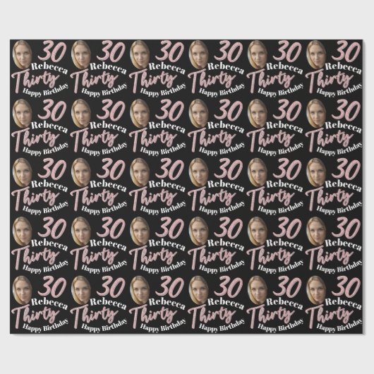 Dertig 30th Birthday fotoscript roos roze Cadeaupapier (Vlak)
