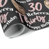 Dertig 30th Birthday fotoscript roos roze Cadeaupapier (Rol Hoek)