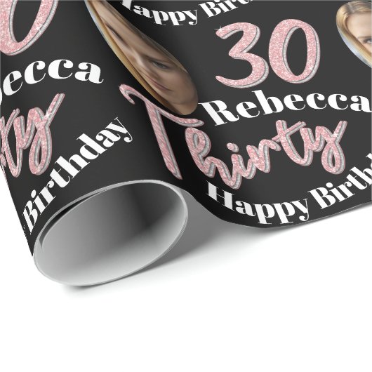 Dertig 30th Birthday fotoscript roos roze Cadeaupapier (Rol Hoek)