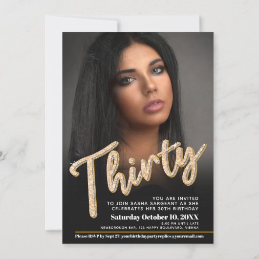 Dertig 30th Birthday fotoscript zwart goud Kaart (Voorkant)