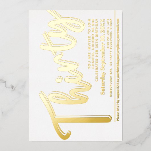 Dertig 30th Birthday party wit met gouden manuscri Folie Uitnodiging (Voorkant)