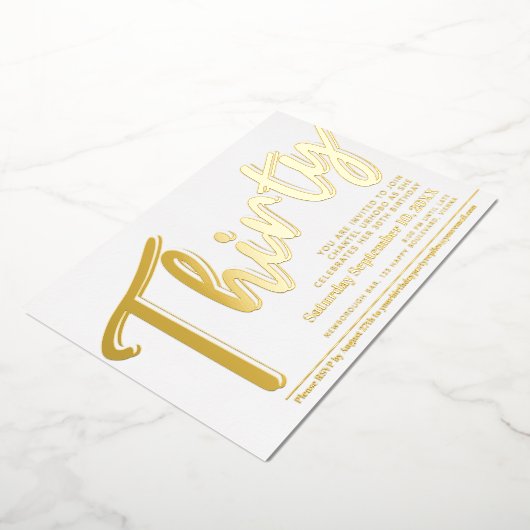 Dertig 30th Birthday party wit met gouden manuscri Folie Uitnodiging (Gedraaid)