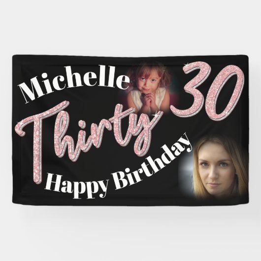 Dertig 30th Birthday twee het roze roos van het fo Spandoek (Horizontaal)