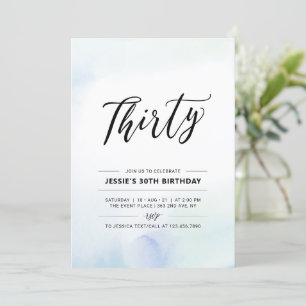 Dertig   Blauwe 30e verjaardagsfeest Waterverf Kaart