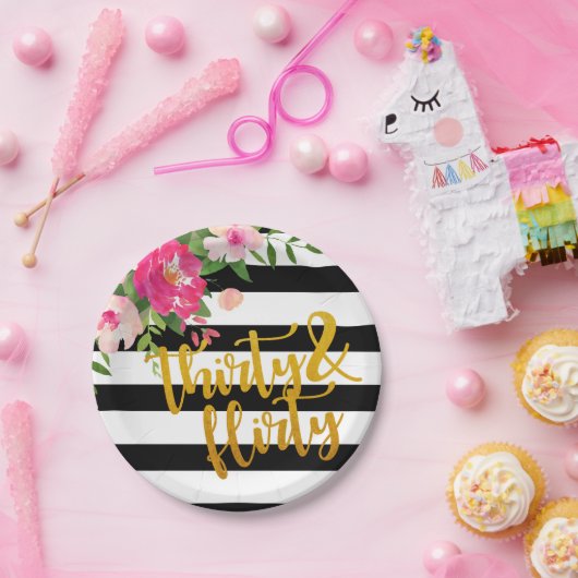 Dertig Bord en vuurvaste stof - Floral met zwart e (Feest)