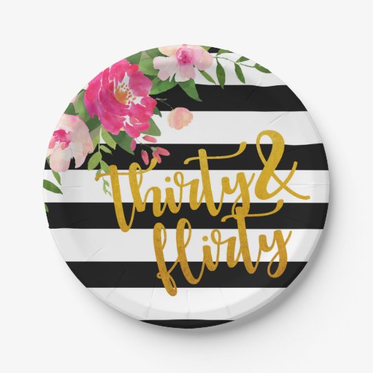 Dertig Bord en vuurvaste stof - Floral met zwart e (Voorkant)