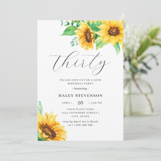 Dertig Chique Geel Zonnebloem Bloemen 30e Verjaard Kaart (Staand voorkant)