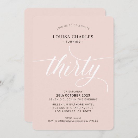 DERTIG elegante verjaardag chique script blush roz Kaart (Voorkant / Achterkant)
