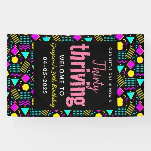 Dertig en bloeiende retro 30e verjaardag spandoek (Horizontaal)