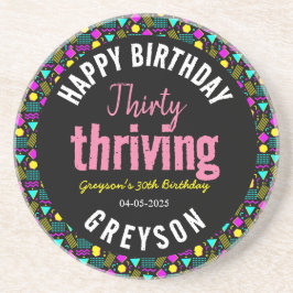 Dertig en bloeiende zwarte en retro 30e verjaardag zandsteen onderzetter