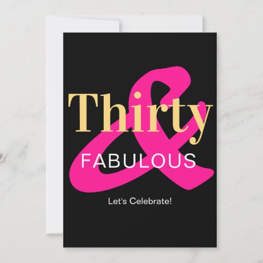 Dertig en Fabulous 30th Birthday Zwart Goud Roze Kaart (Achterkant)