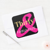 Dertig en Fabulous 30th Birthday Zwart Goud Roze Vierkante Sticker (Envelop)