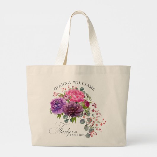 Dertig en Fabulous Elegant Floral 30th Birthday Grote Tote Bag (Achterkant)