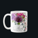 Dertig en Fabulous Elegant Floral 30th Birthday Koffiemok<br><div class="desc">Dertig en Fabulous Elegant Floral 30th Birthday Coffee Mugs is voorzien van een stijlvolle waterverf bloem in roze,  paarse en woedende stijl met groen. Ontworpen door ©Evco Studio www.zazzle.com/store/evcostudio</div>
