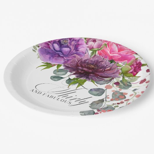 Dertig en Fabulous Elegant Floral 30th Birthday Papieren Bordje (Gekanteld)