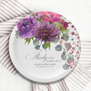 Dertig en Fabulous Elegant Floral 30th Birthday Papieren Bordje
