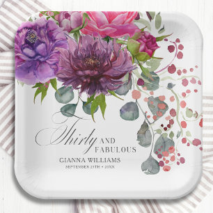 Dertig en Fabulous Elegant Floral 30th Birthday Papieren Bordje