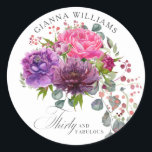 Dertig en Fabulous Elegant Floral 30th Birthday Ronde Sticker<br><div class="desc">Dertig en Fabulous Elegant Floral 30th Birthday Stickers zijn voorzien van een stijlvolle waterverf bloem in roze,  paarse en glansrijke roze. Voeg gewoon je aangepaste tekst toe voor je dertigste verjaardagsfeestje. Gepersonaliseerd door de tekst in de tekstvakjes uit te geven verstrekt. Ontworpen door ©Evco Studio www.zazzle.com/store/evcostudio</div>
