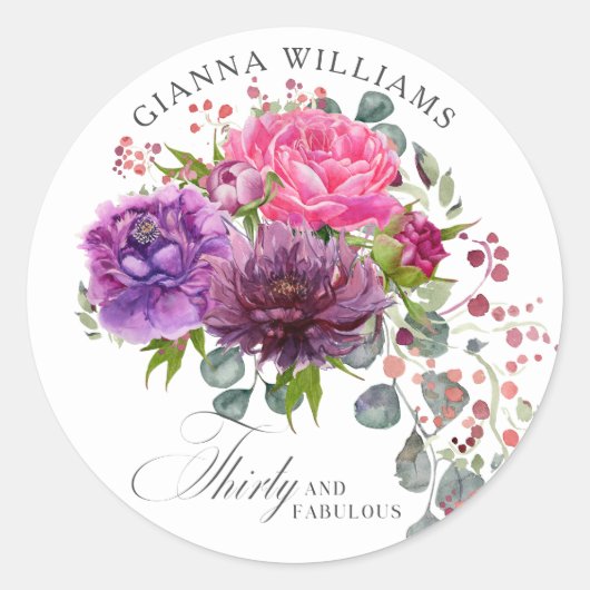 Dertig en Fabulous Elegant Floral 30th Birthday Ronde Sticker (Voorkant)