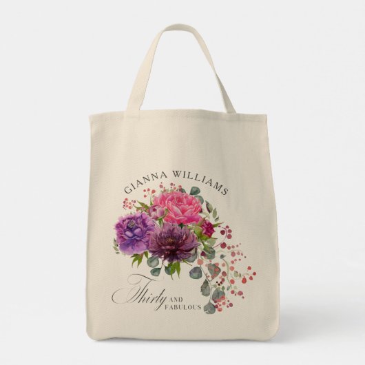 Dertig en Fabulous Elegant Floral 30th Birthday Tote Bag (Achterkant)