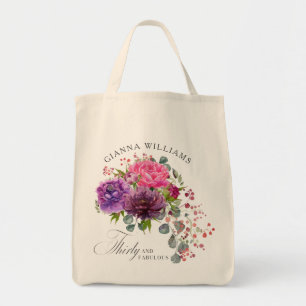 Dertig en Fabulous Elegant Floral 30th Birthday Tote Bag