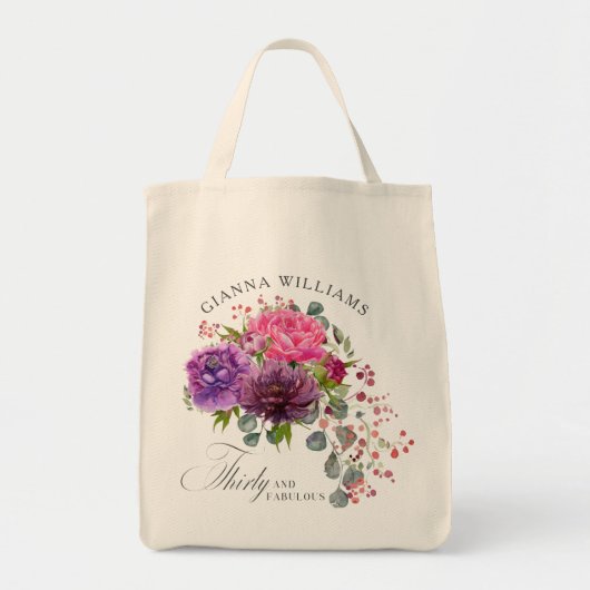 Dertig en Fabulous Elegant Floral 30th Birthday Tote Bag (Voorkant)
