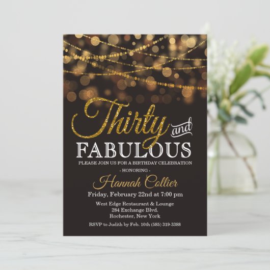 Dertig en Fabulous Glitter Verjaardag Uitnodiging (Staand voorkant)