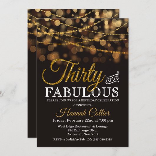 Dertig en Fabulous Glitter Verjaardag Uitnodiging (Voorkant / Achterkant)