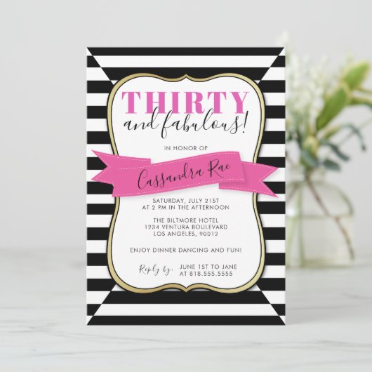 DERTIG EN FANTASTISCH | GESTREEPTE UITNODIGING (Staand voorkant)