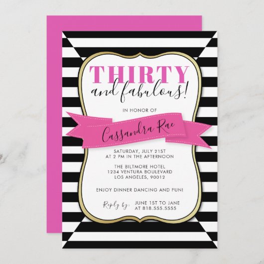 DERTIG EN FANTASTISCH | GESTREEPTE UITNODIGING (Voorkant / Achterkant)