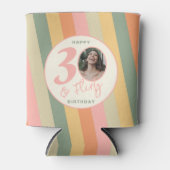 Dertig en Flirty Boho Roze Foto Verjaardagsfeest Blikjeskoeler (Voorkant)