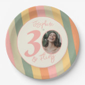 Dertig en Flirty Boho Roze Foto Verjaardagsfeest Papieren Bordje (Voorkant)