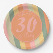 Dertig en Flirty Boho Roze Foto Verjaardagsfeest Papieren Bordje (Voorkant)