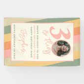 Dertig en Flirty Boho Roze Foto Verjaardagsfeest Spandoek (Horizontaal)