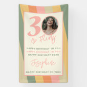 Dertig en Flirty Boho Roze Foto Verjaardagsfeest Spandoek (Verticaal)