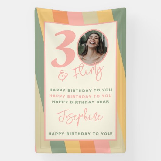 Dertig en Flirty Boho Roze Foto Verjaardagsfeest Spandoek (Verticaal)