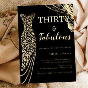 Dertig & Fabulous Elegante Gouden Jurk 30e Verjaar Folie Uitnodiging