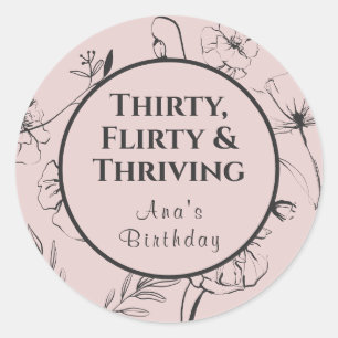 Dertig Flirtend Bloeiende Blush en Charcoal Bloeme Ronde Sticker