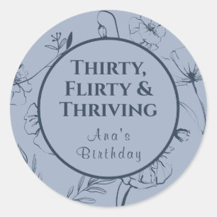 Dertig Flirtend en Voorspoedig Stofblauw en Marine Ronde Sticker