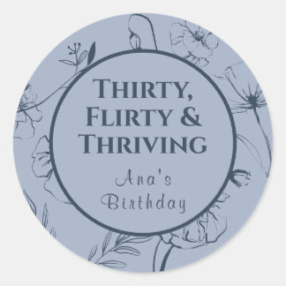 Dertig Flirtend en Voorspoedig Stofblauw en Marine Ronde Sticker