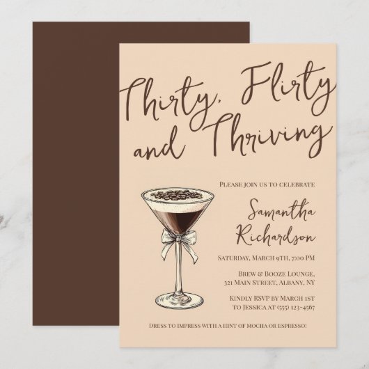 Dertig flirterige en bloeiende cocktail 30e verjaa kaart (Voorkant / Achterkant)